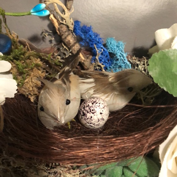 New Cottage core spring summer burlap wreath succulent mushroom, bird nest - Picture 8 of 11